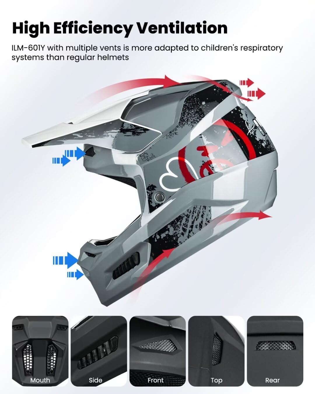 ILM Youth Dirt Bike Helmets Kids ATV Helmet Motorcross BMX Off Road Motorbike with Goggles Gloves Mask DOT Model MT601Y (Angry Face, Youth-Medium)
