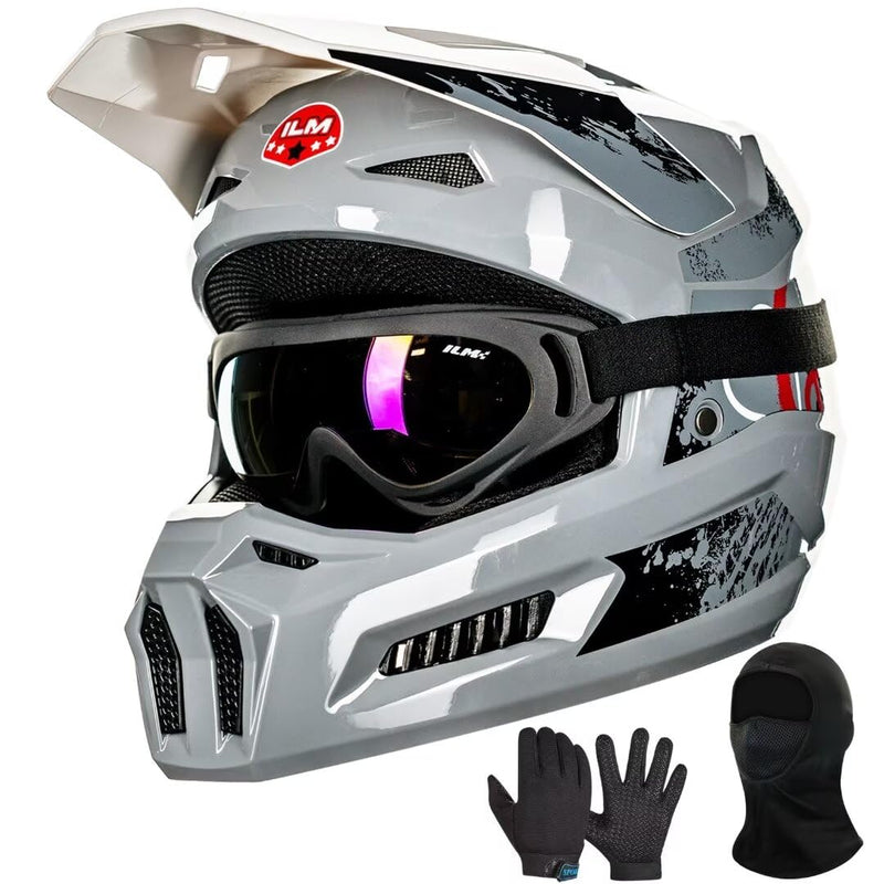 ILM Youth Dirt Bike Helmets Kids ATV Helmet Motorcross BMX Off Road Motorbike with Goggles Gloves Mask DOT Model MT601Y (Angry Face, Youth-Medium)