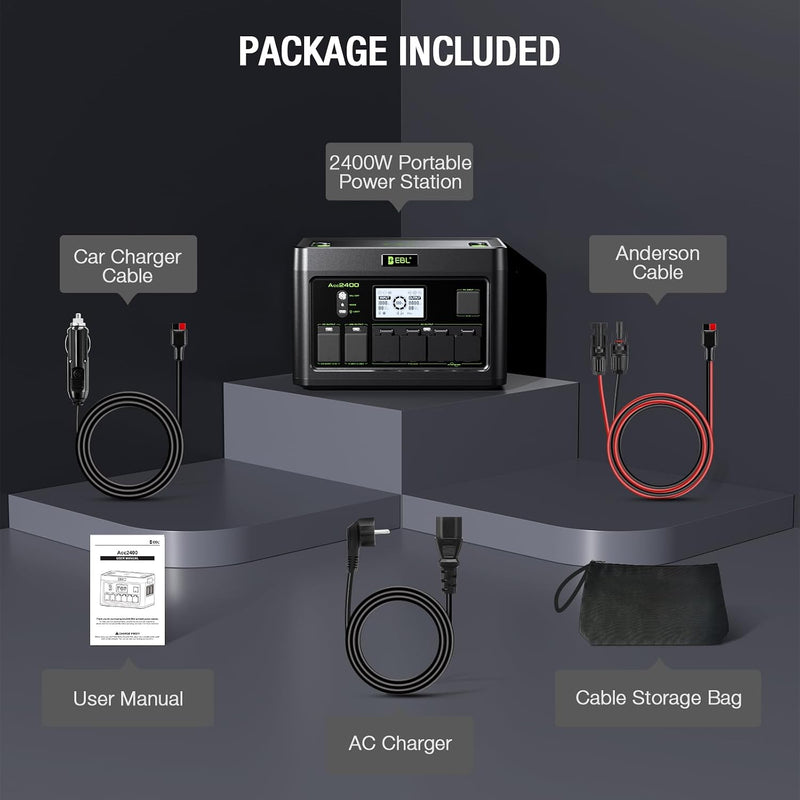 EBL 2400W Portable Power Station LiFePO4 Battery for Home Use | 1843.2Wh Solar Generator,Home Battery Backup,12 Outlets(2400W AC Outlets), USB-C PD 100W,2Hrs Quick Charge