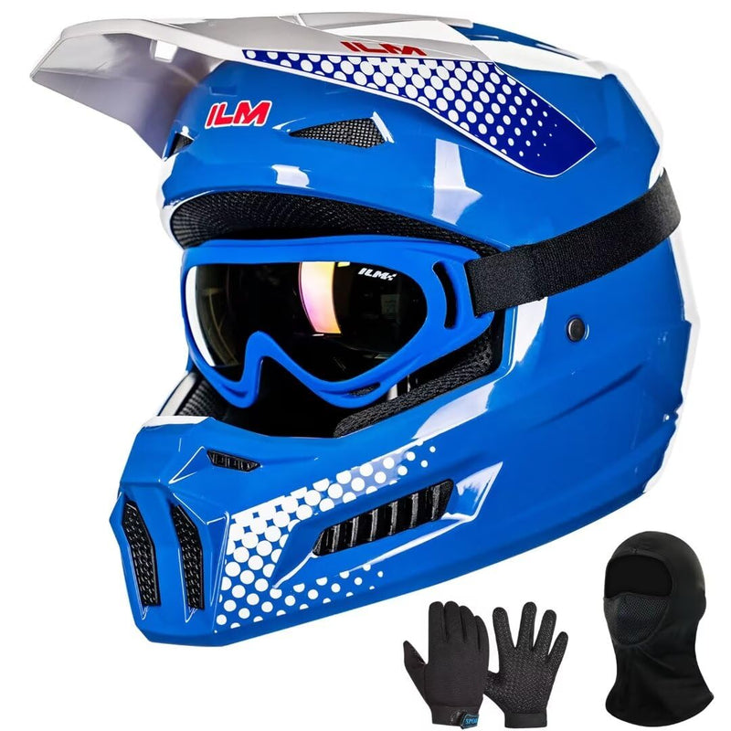 ILM Youth Dirt Bike Helmets Kids ATV Helmet Motorcross BMX Off Road Motorbike with Goggles Gloves Mask DOT Model MT601Y (Angry Face, Youth-Medium)