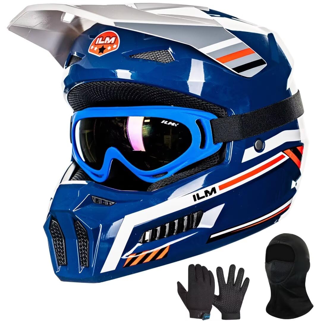 ILM Youth Dirt Bike Helmets Kids ATV Helmet Motorcross BMX Off Road Motorbike with Goggles Gloves Mask DOT Model MT601Y (Angry Face, Youth-Medium)