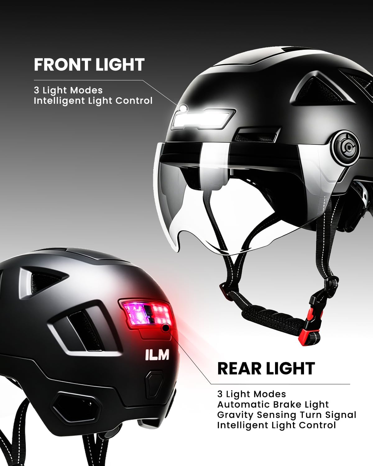ILM Smart Adult Bike Helmet with Automatic G-Sensor Turn Signal & Brake Warning LED Light Control Road Cycling Helmet E3-12LS
