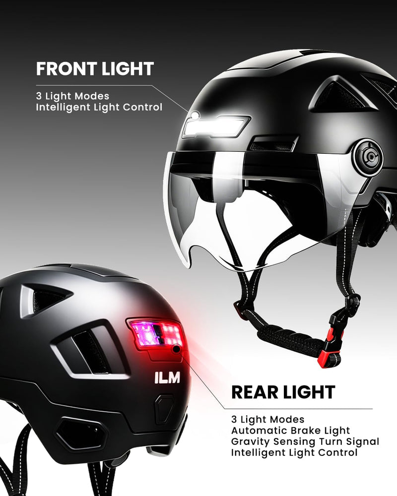 ILM Smart Adult Bike Helmet with Automatic G-Sensor Turn Signal & Brake Warning LED Light Control Road Cycling Helmet E3-12LS
