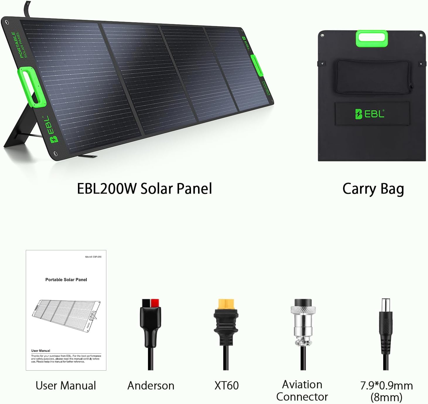 EBL 2400W Portable Power Station with 2x200W Portable Solar Panels | Ship separately, 1843.2Wh LiFePO4 Battery, Fast Charging, Solar Generatorfor for Home Use, Camping,RVs