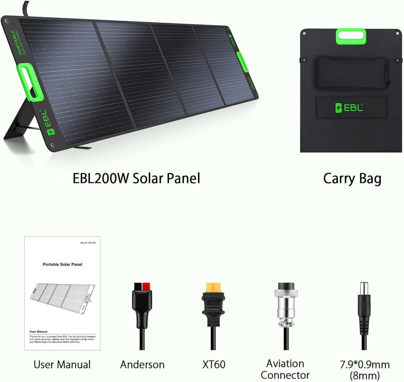 EBL 2400W Portable Power Station with 2x200W Portable Solar Panels | Ship separately, 1843.2Wh LiFePO4 Battery, Fast Charging, Solar Generatorfor for Home Use, Camping,RVs