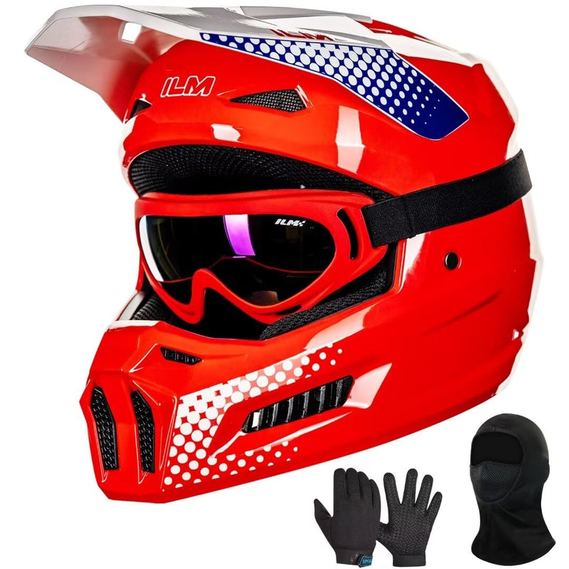ILM Youth Dirt Bike Helmets Kids ATV Helmet Motorcross BMX Off Road Motorbike with Goggles Gloves Mask DOT Model MT601Y (Angry Face, Youth-Medium)