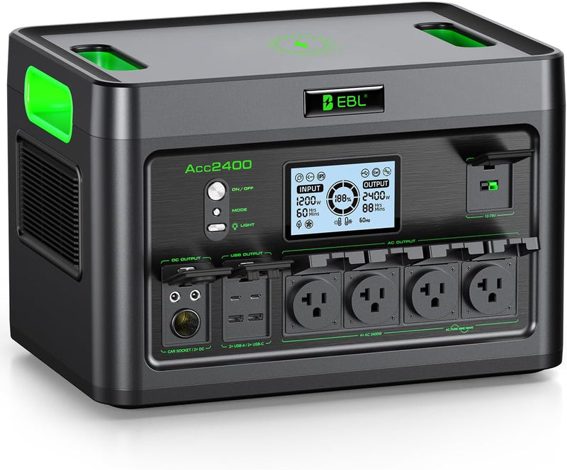 EBL 2400W Portable Power Station LiFePO4 Battery for Home Use | 1843.2Wh Solar Generator,Home Battery Backup,12 Outlets(2400W AC Outlets), USB-C PD 100W,2Hrs Quick Charge
