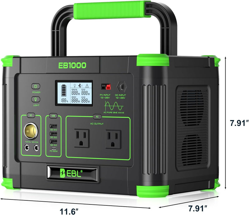 EBL Portable Power Station 1000W Solar Generator 999Wh Fast Charging Backup Battery with 10W Wireless Charging & Multiple Ports for Camping, Home Backup, RV & Off-Grid
