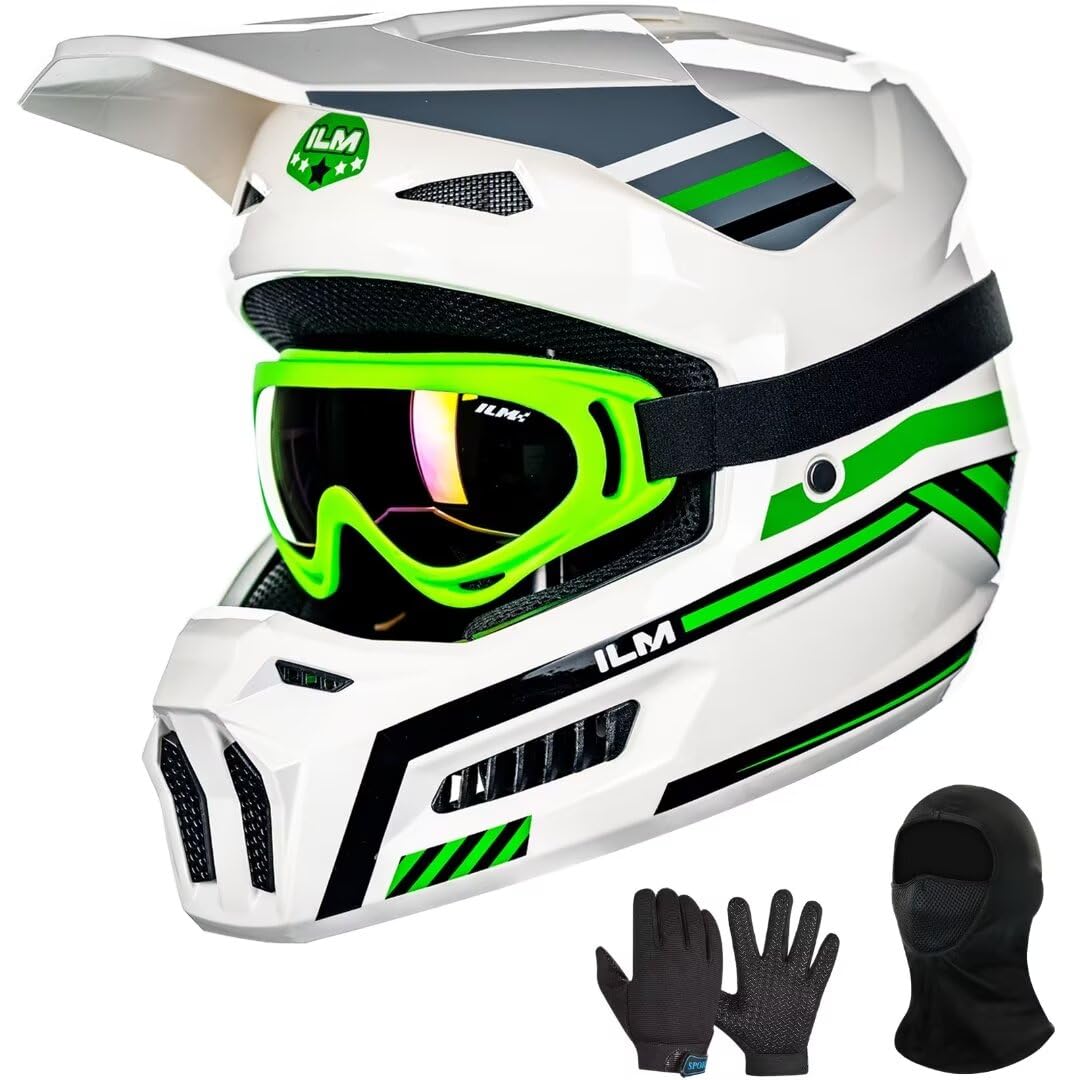 ILM Youth Dirt Bike Helmets Kids ATV Helmet Motorcross BMX Off Road Motorbike with Goggles Gloves Mask DOT Model MT601Y (Angry Face, Youth-Medium)