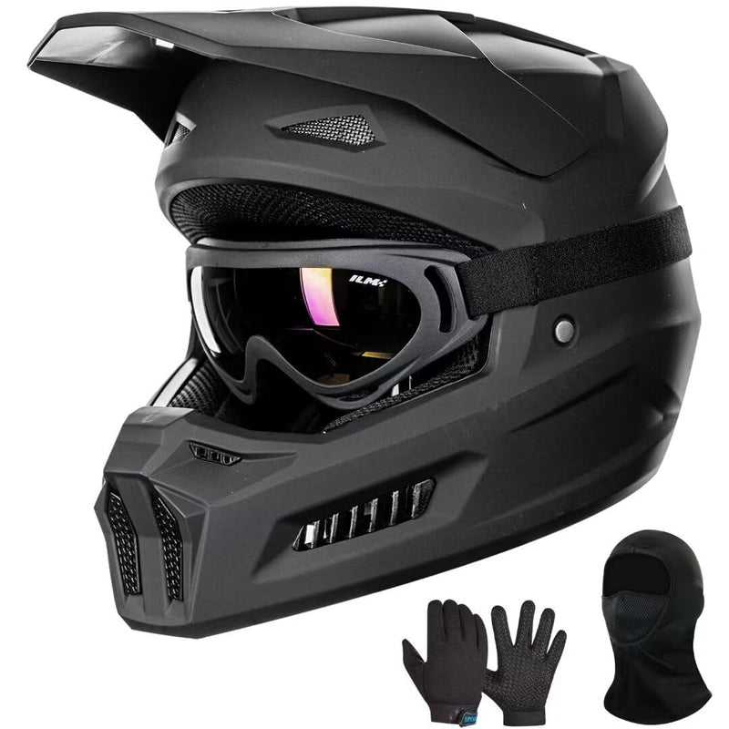 ILM Youth Dirt Bike Helmets Kids ATV Helmet Motorcross BMX Off Road Motorbike with Goggles Gloves Mask DOT Model MT601Y (Angry Face, Youth-Medium)