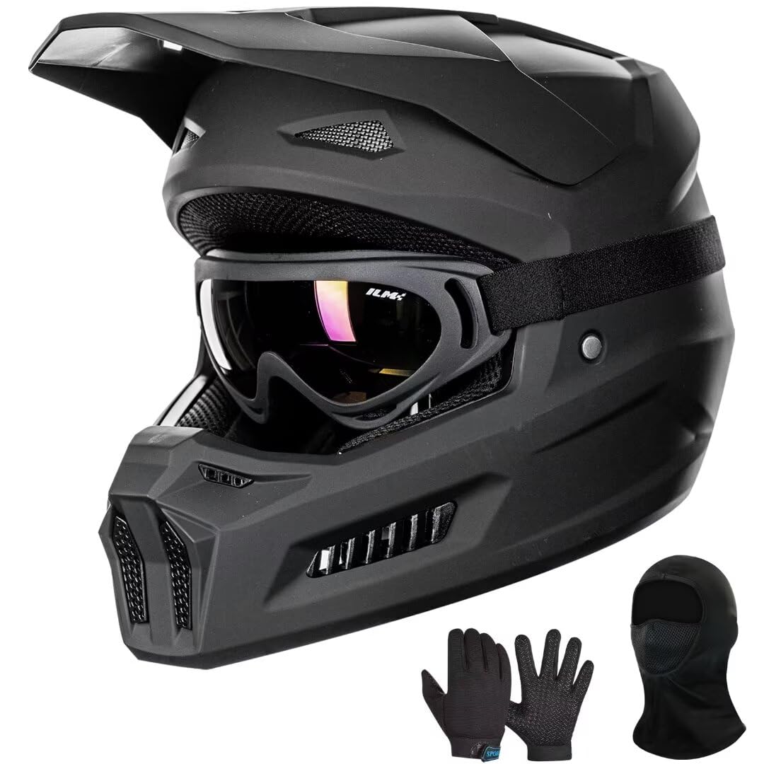ILM Youth Dirt Bike Helmets Kids ATV Helmet Motorcross BMX Off Road Motorbike with Goggles Gloves Mask DOT Model MT601Y (Angry Face, Youth-Medium)