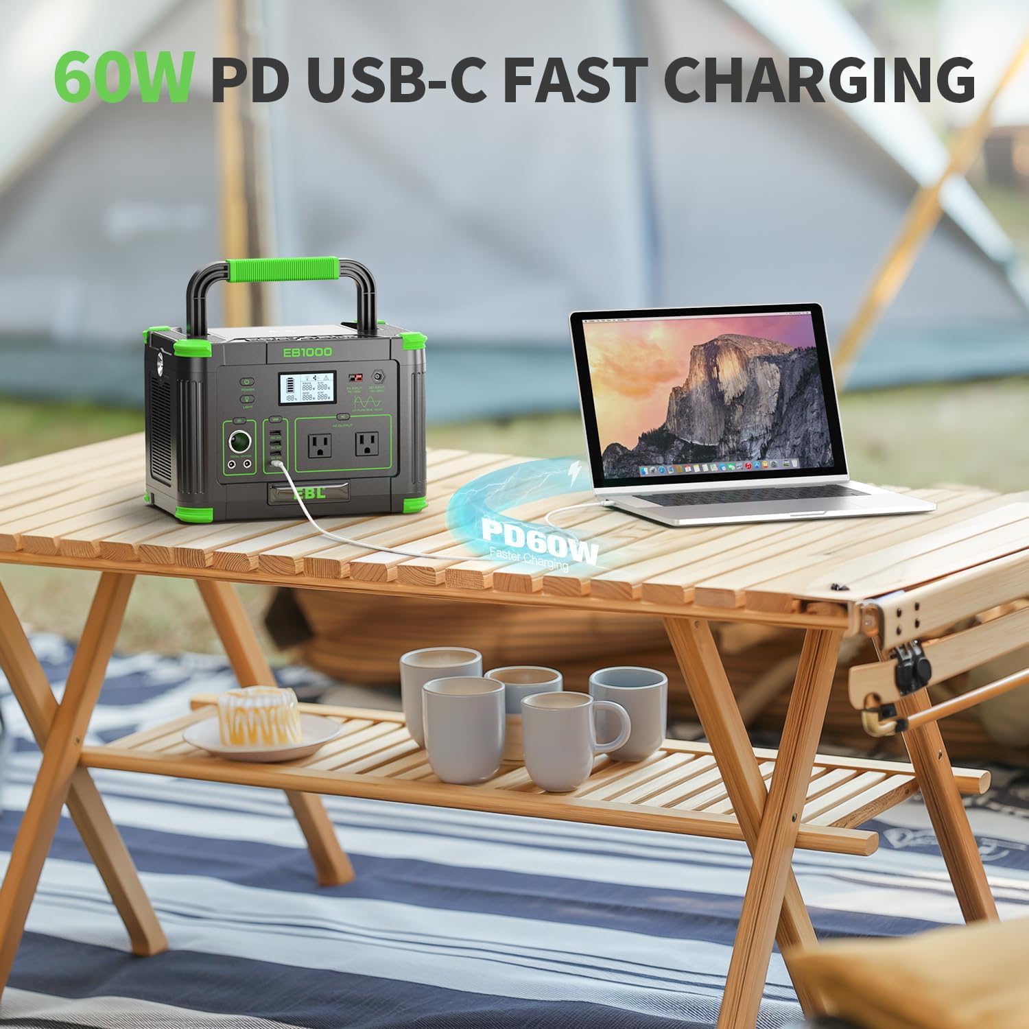 EBL 1000W Portable Power Station With 200W Solar Panels for RV/Van Camping | 999Wh Backup Lithium Battery, Pure Sine Wave AC Outlet, 60W PD Quick Charge Solar Generator Set Road Trip, Home, Off-grid