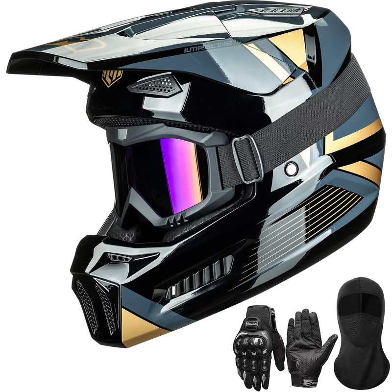 ILM Dirt Bike Helmets Adult ATV Motocross Off Road Motorbike with Goggles Gloves Mask DOT Model MT601A