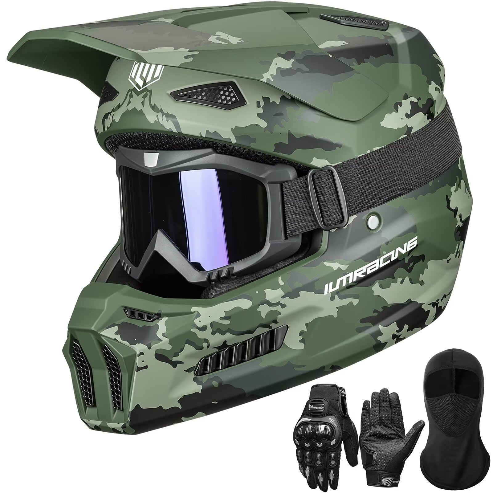 ILM Dirt Bike Helmets Adult ATV Motocross Off Road Motorbike with Goggles Gloves Mask DOT Model MT601A