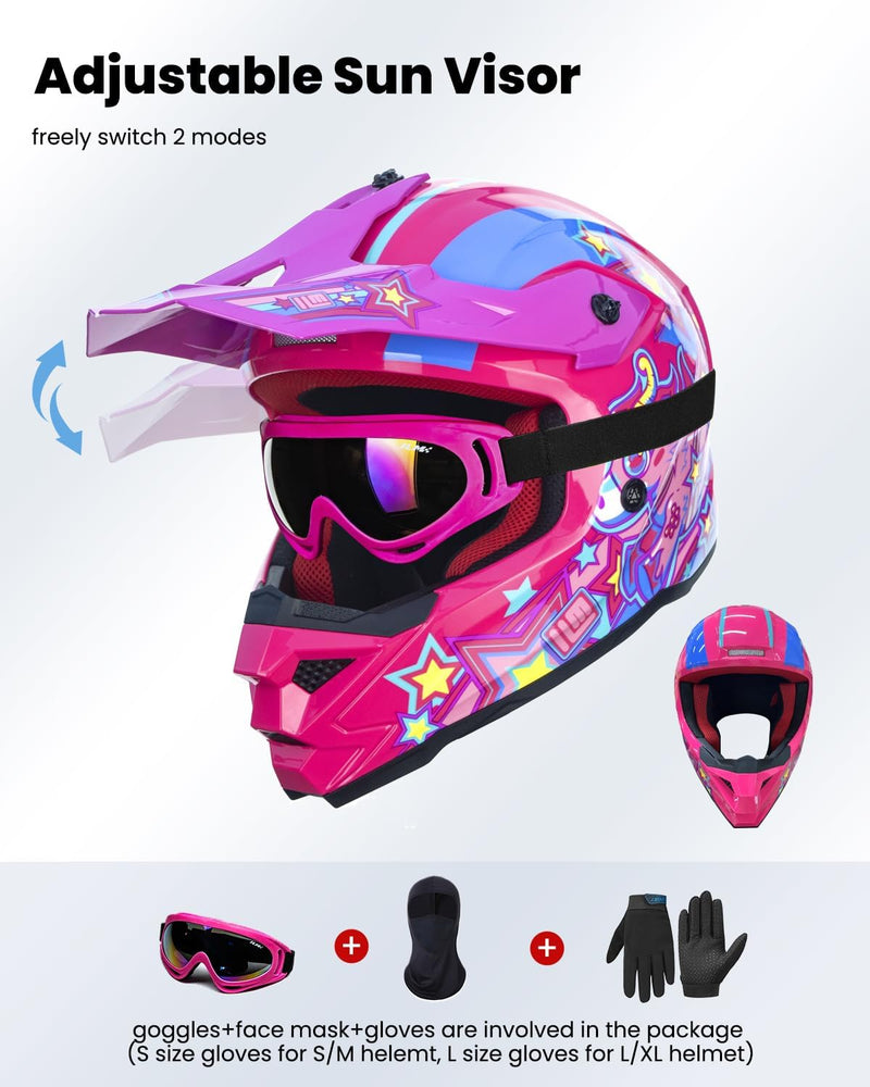 ILM Youth ATV Helmet Kids Dirt Bike Motocross BMX Off Road Motorbike Go Kart Casco DOT ECE Model Z705 (Starlight Pony, S)