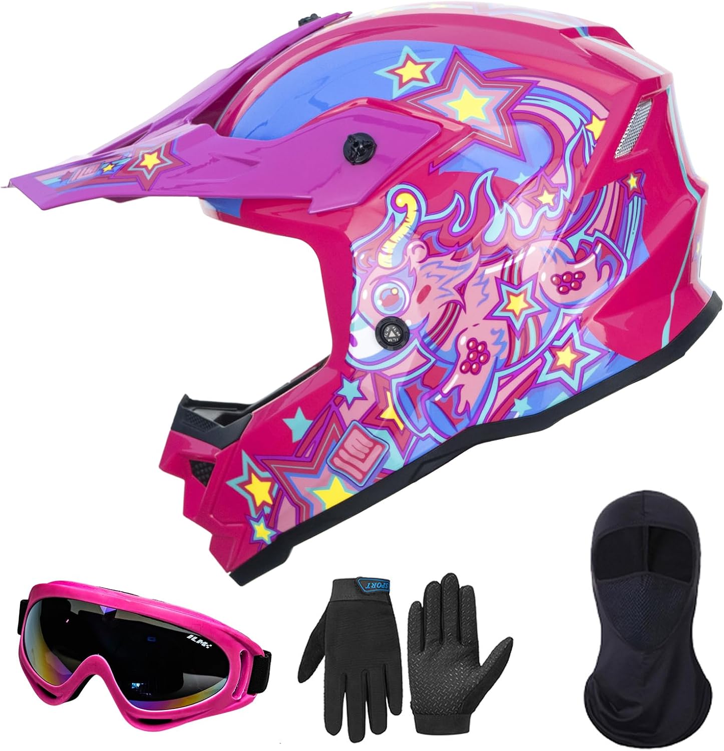 ILM Youth ATV Helmet Kids Dirt Bike Motocross BMX Off Road Motorbike Go Kart Casco DOT ECE Model Z705 (Starlight Pony, S)