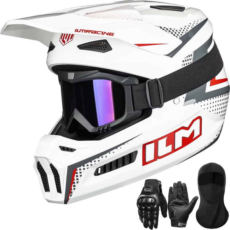 ILM Dirt Bike Helmets Adult ATV Motocross Off Road Motorbike with Goggles Gloves Mask DOT Model MT601A