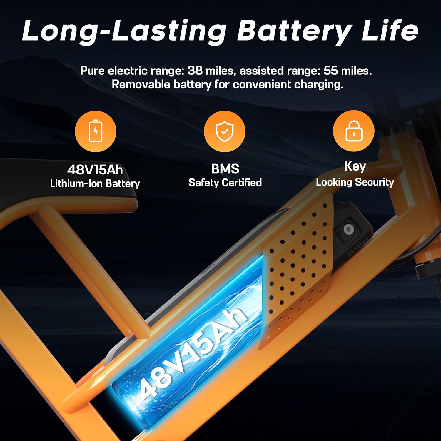 Spacewalk Electric Bike M6 / M7 for Teens/Adults,16" / 20" Ebike,1500W Peak Motor,21.7mph / 27.9mph,48V 15Ah Removable Battery,4X Suspension,50 Miles Pure Electric,70 Miles PAS (20''Orange-Bag)