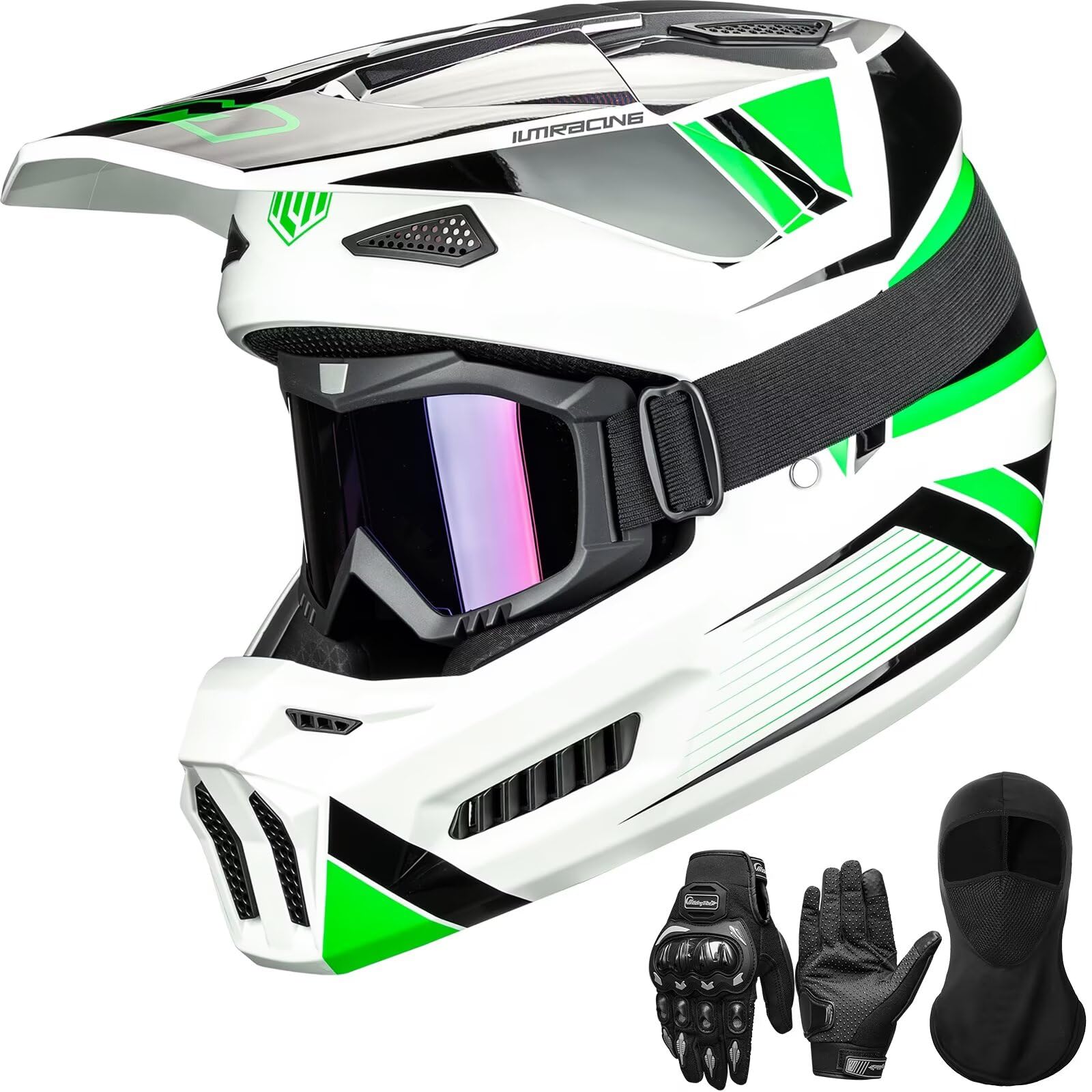 ILM Dirt Bike Helmets Adult ATV Motocross Off Road Motorbike with Goggles Gloves Mask DOT Model MT601A