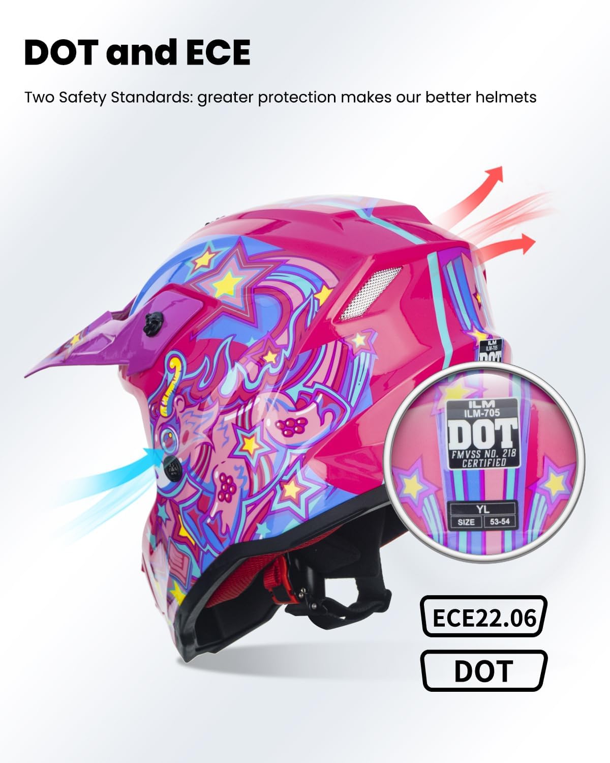 ILM Youth ATV Helmet Kids Dirt Bike Motocross BMX Off Road Motorbike Go Kart Casco DOT ECE Model Z705 (Starlight Pony, S)