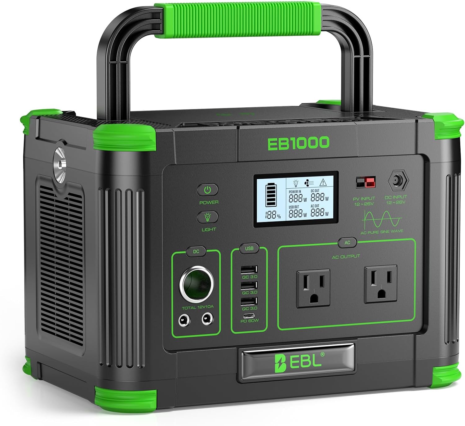 EBL Portable Power Station 1000W Solar Generator 999Wh Fast Charging Backup Battery with 10W Wireless Charging & Multiple Ports for Camping, Home Backup, RV & Off-Grid