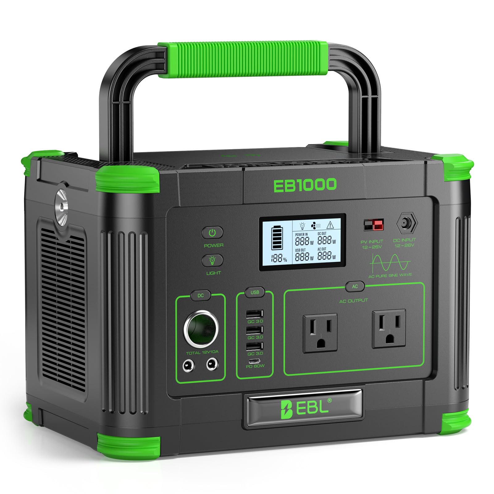 EBL 2400W Portable Power Station LiFePO4 Battery for Home Use | 1843.2Wh Solar Generator,Home Battery Backup,12 Outlets(2400W AC Outlets), USB-C PD 100W,2Hrs Quick Charge