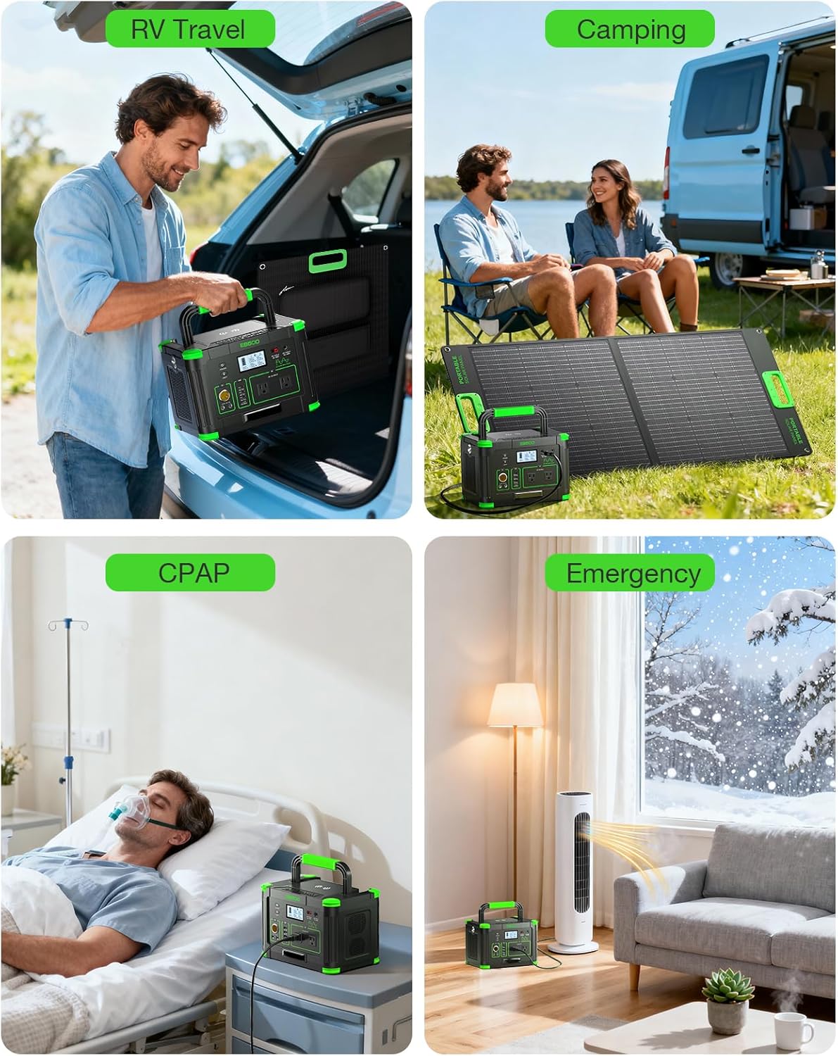 EBL 500W Portable Power Station with 100W Portable Solar Panel 20V Outdoor | Solar Generator 519.48Wh Backup Battery Pack Solar Kit for RV/Van Camping Fishing Climbing Road Trip Indoor Home Emergency