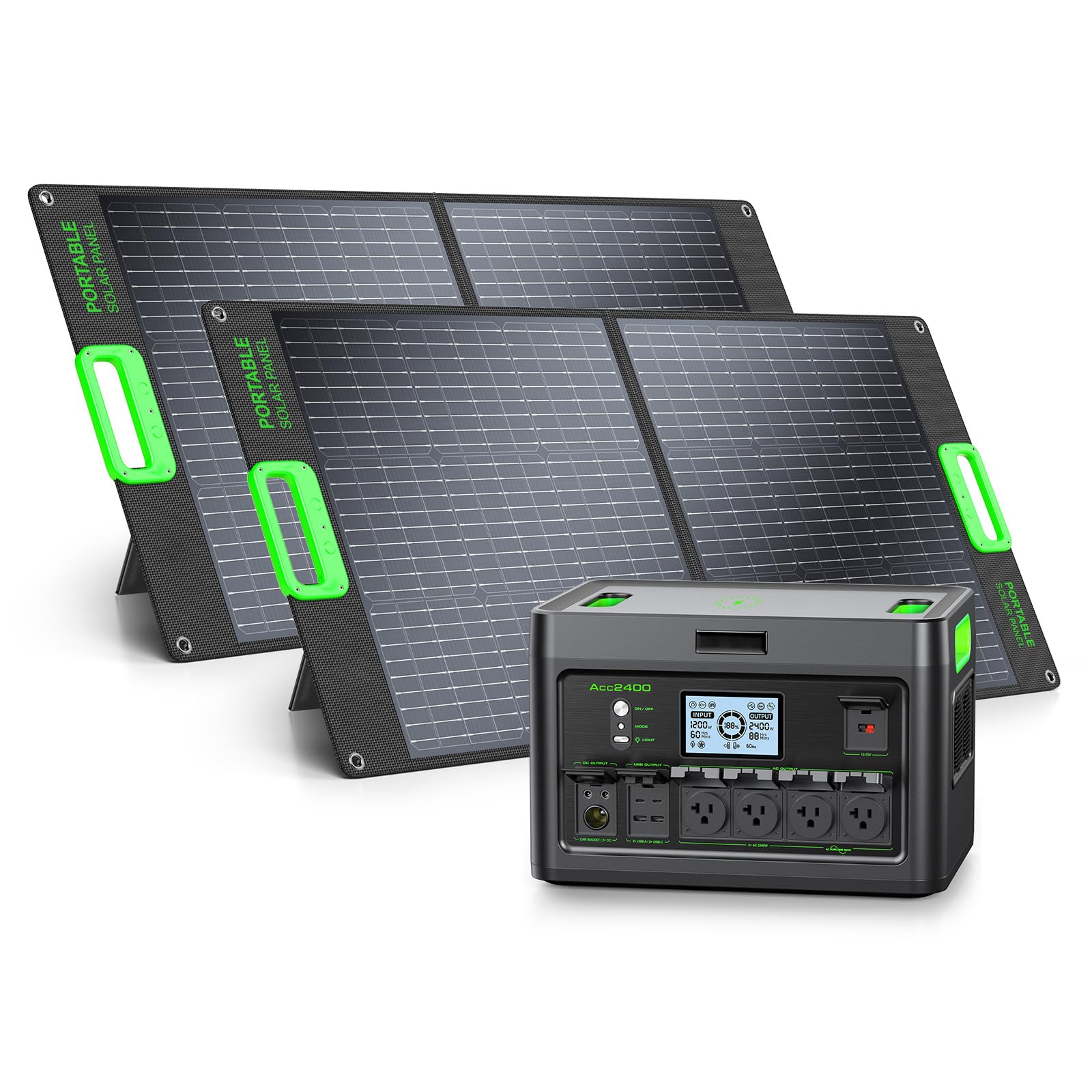 Portable Power Station 2400W Solar Generator with 2x200W Foldable Solar Panel (Ship Separately),1843.2Wh LiFePO4 Battery Backup,23.5% High Efficiency Solar Charger,for Outdoor,RV Trip,Home Emergency