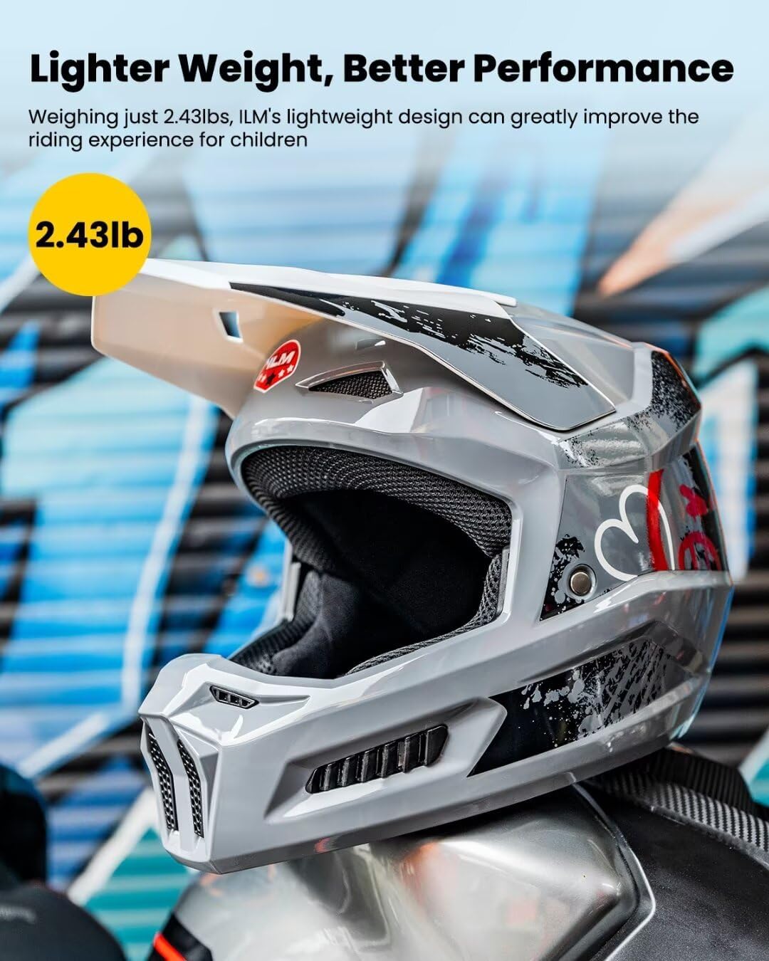 ILM Youth Dirt Bike Helmets Kids ATV Helmet Motorcross BMX Off Road Motorbike with Goggles Gloves Mask DOT Model MT601Y (Angry Face, Youth-Medium)