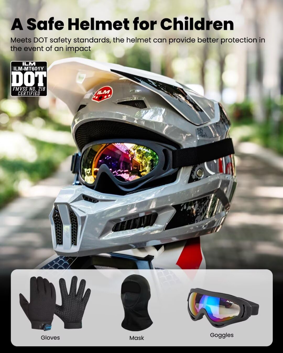ILM Youth Dirt Bike Helmets Kids ATV Helmet Motorcross BMX Off Road Motorbike with Goggles Gloves Mask DOT Model MT601Y (Angry Face, Youth-Medium)