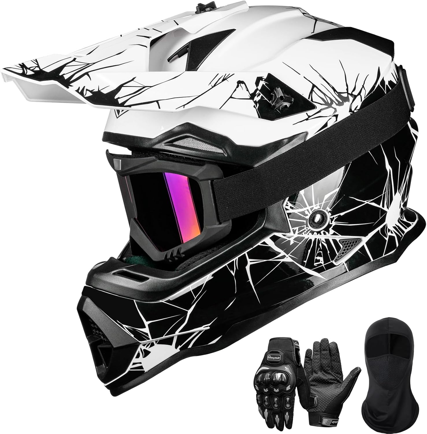 ILM Adult Dirt Bike Helmets Men Women Motocross ATV Off Road Helmet with Goggles Gloves Mask DOT Model WS901