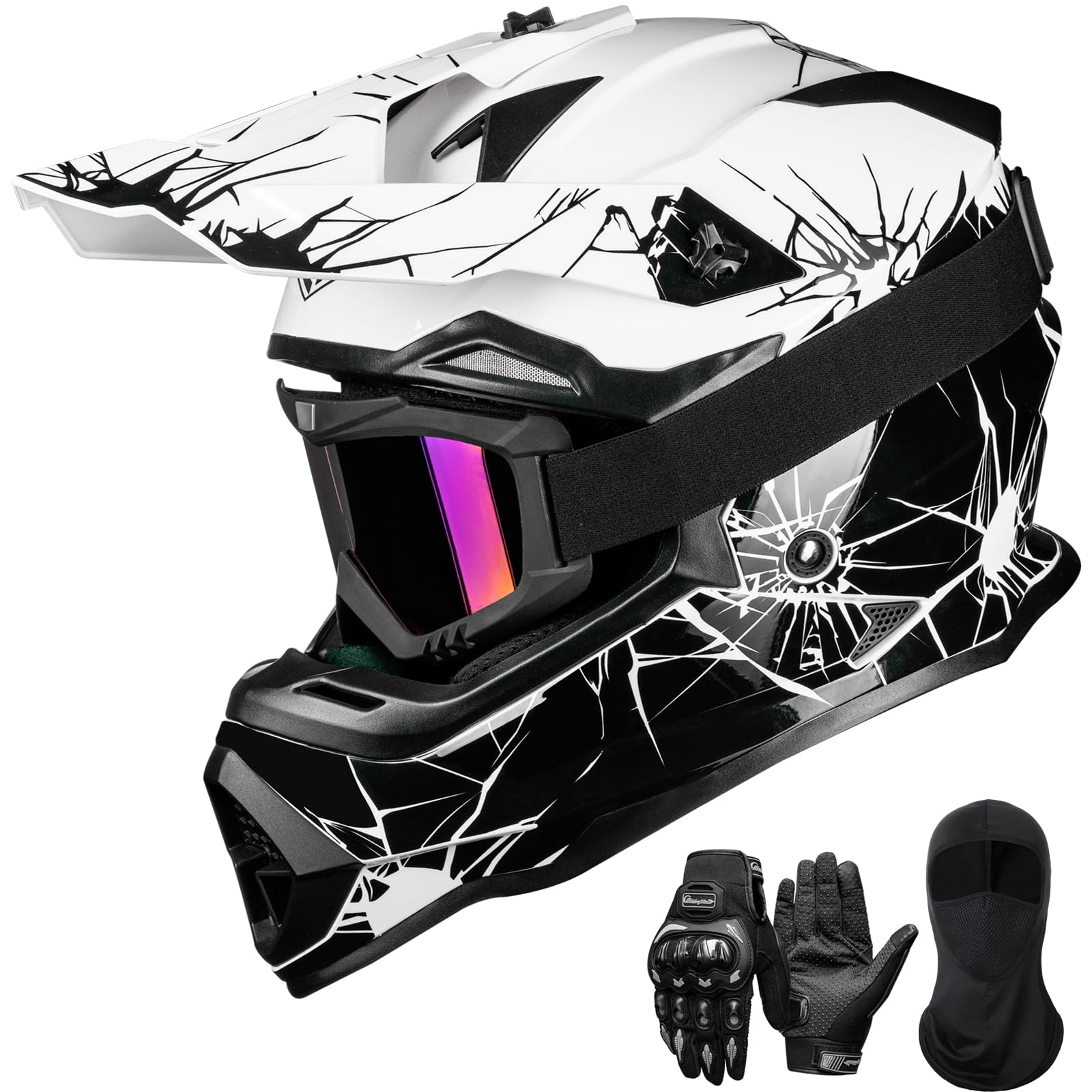 ILM Adult Dirt Bike Helmets Men Women Motocross ATV Off Road Helmet with Goggles Gloves Mask DOT Model WS901