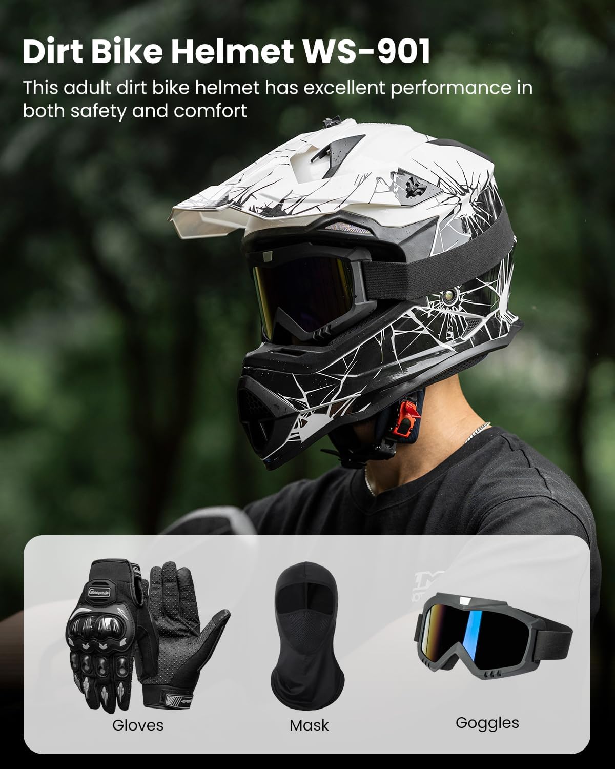 ILM Adult Dirt Bike Helmets Men Women Motocross ATV Off Road Helmet with Goggles Gloves Mask DOT Model WS901
