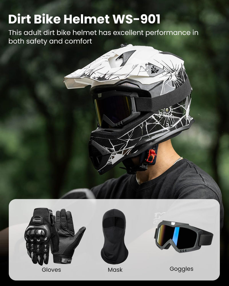 ILM Adult Dirt Bike Helmets Men Women Motocross ATV Off Road Helmet with Goggles Gloves Mask DOT Model WS901