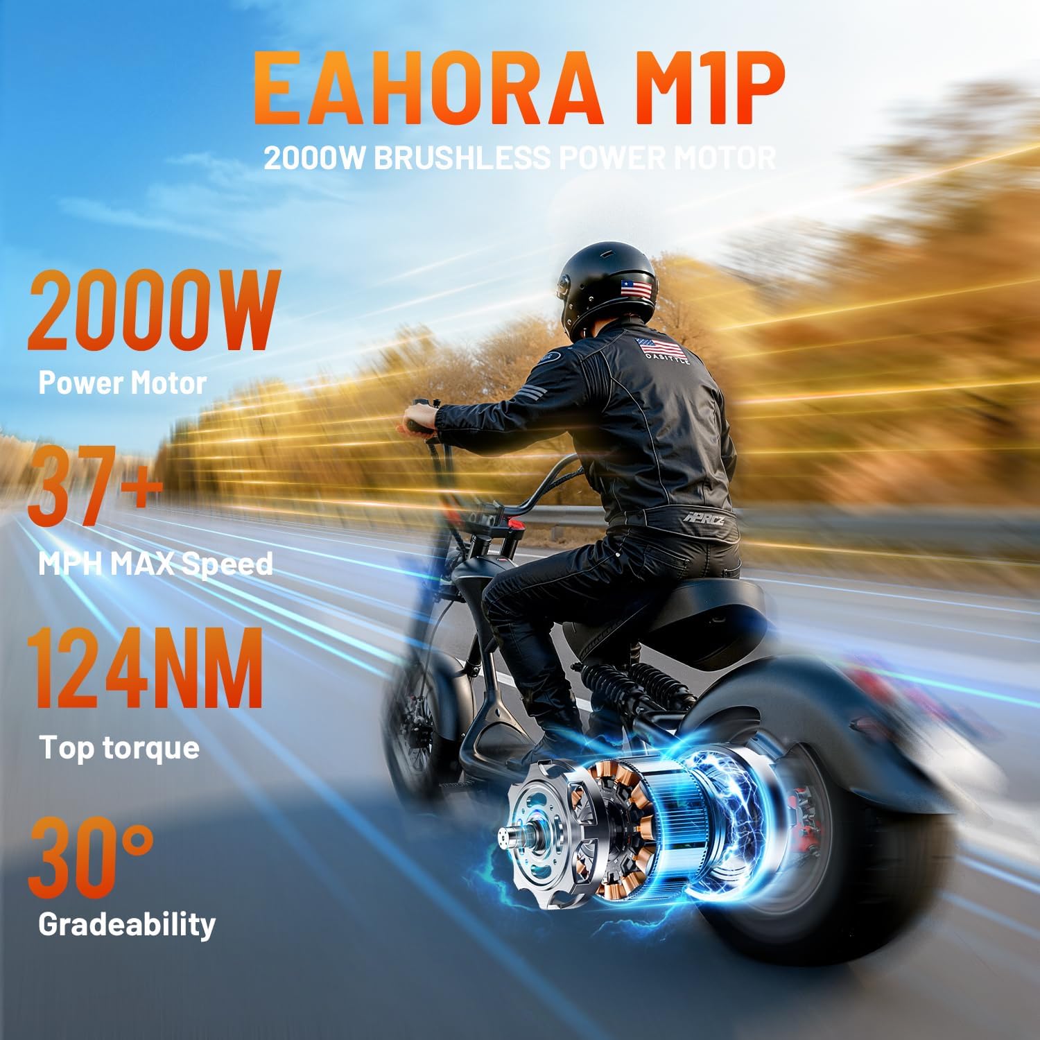 eAhora M1P Series 4000/3000W Electric Motorcycle for Adults, 55MPH Max Speed 60V 40Ah Battery with Fast Charger, 50+Mile Long Range,Full Suspension & Disc Brakes, Street Legal City Scooter Moped