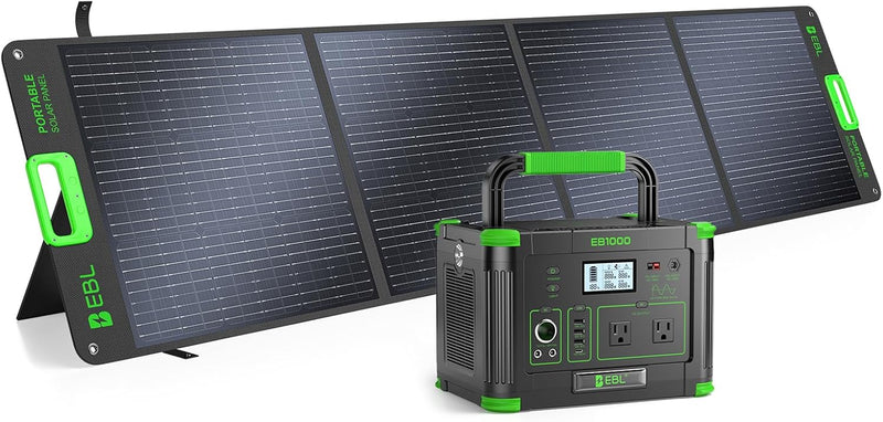 EBL 1000W Portable Power Station With 200W Solar Panels for RV/Van Camping | 999Wh Backup Lithium Battery, Pure Sine Wave AC Outlet, 60W PD Quick Charge Solar Generator Set Road Trip, Home, Off-grid