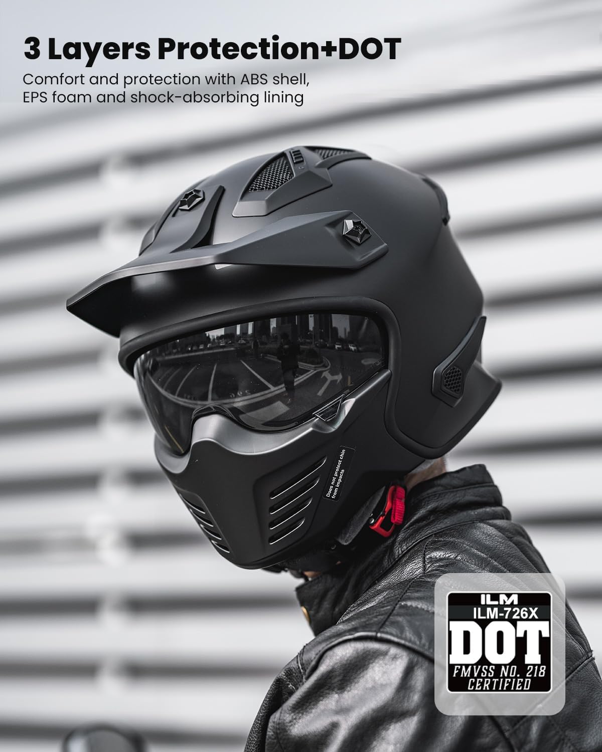 ILM Open Face Motorcycle 3/4 Half Helmet for Dirt Bike Moped ATV UTV Motocross Cruiser Scooter DOT Model 726X (Matte Black,M)