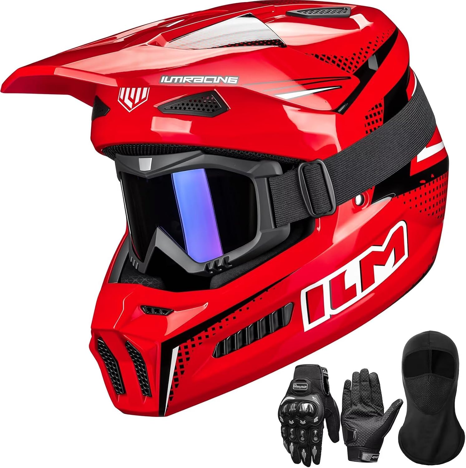 ILM Dirt Bike Helmets Adult ATV Motocross Off Road Motorbike with Goggles Gloves Mask DOT Model MT601A