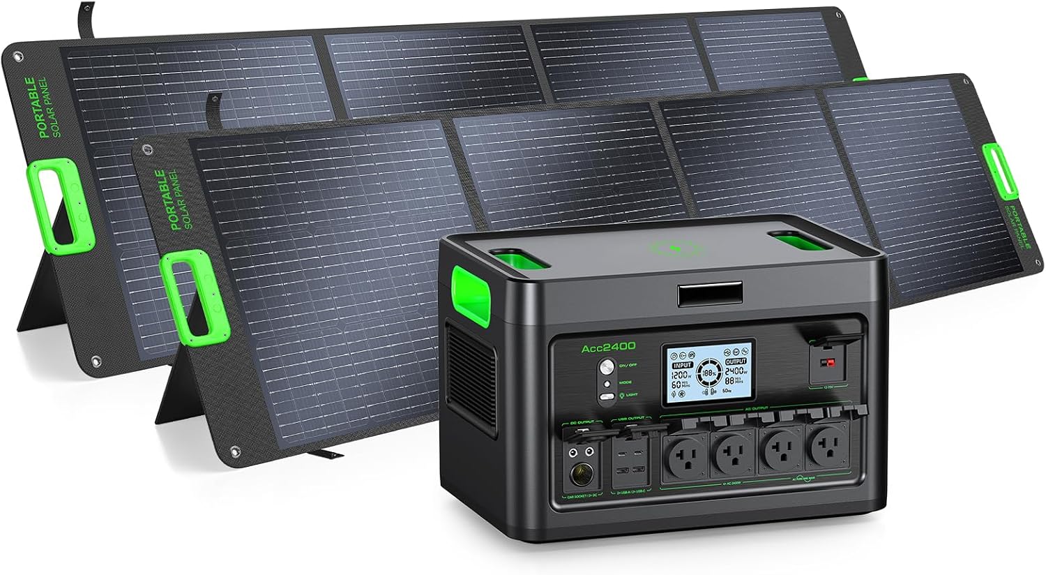 Portable Power Station 2400W Solar Generator with 2x200W Foldable Solar Panel (Ship Separately),1843.2Wh LiFePO4 Battery Backup,23.5% High Efficiency Solar Charger,for Outdoor,RV Trip,Home Emergency