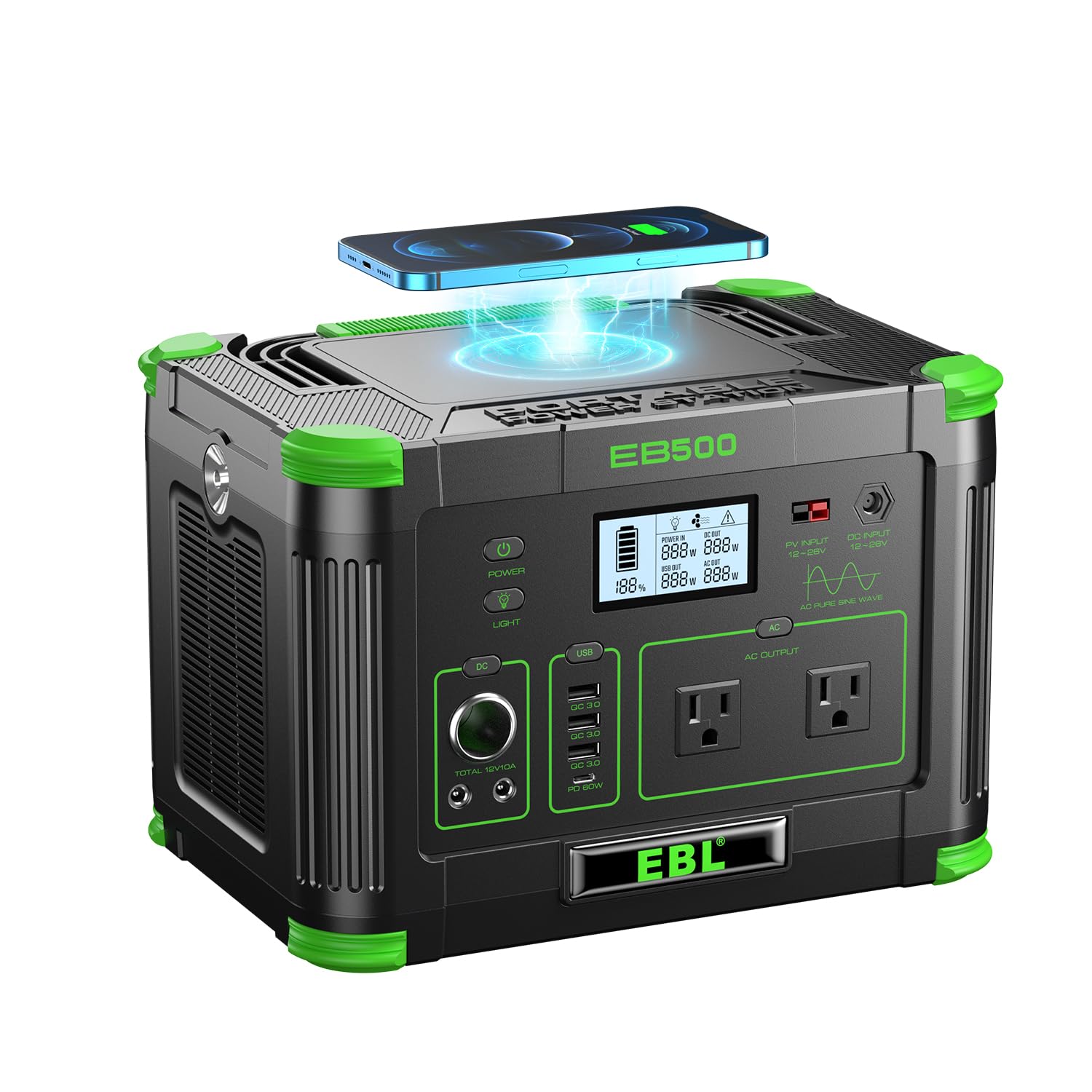 EBL 2400W Portable Power Station LiFePO4 Battery for Home Use | 1843.2Wh Solar Generator,Home Battery Backup,12 Outlets(2400W AC Outlets), USB-C PD 100W,2Hrs Quick Charge