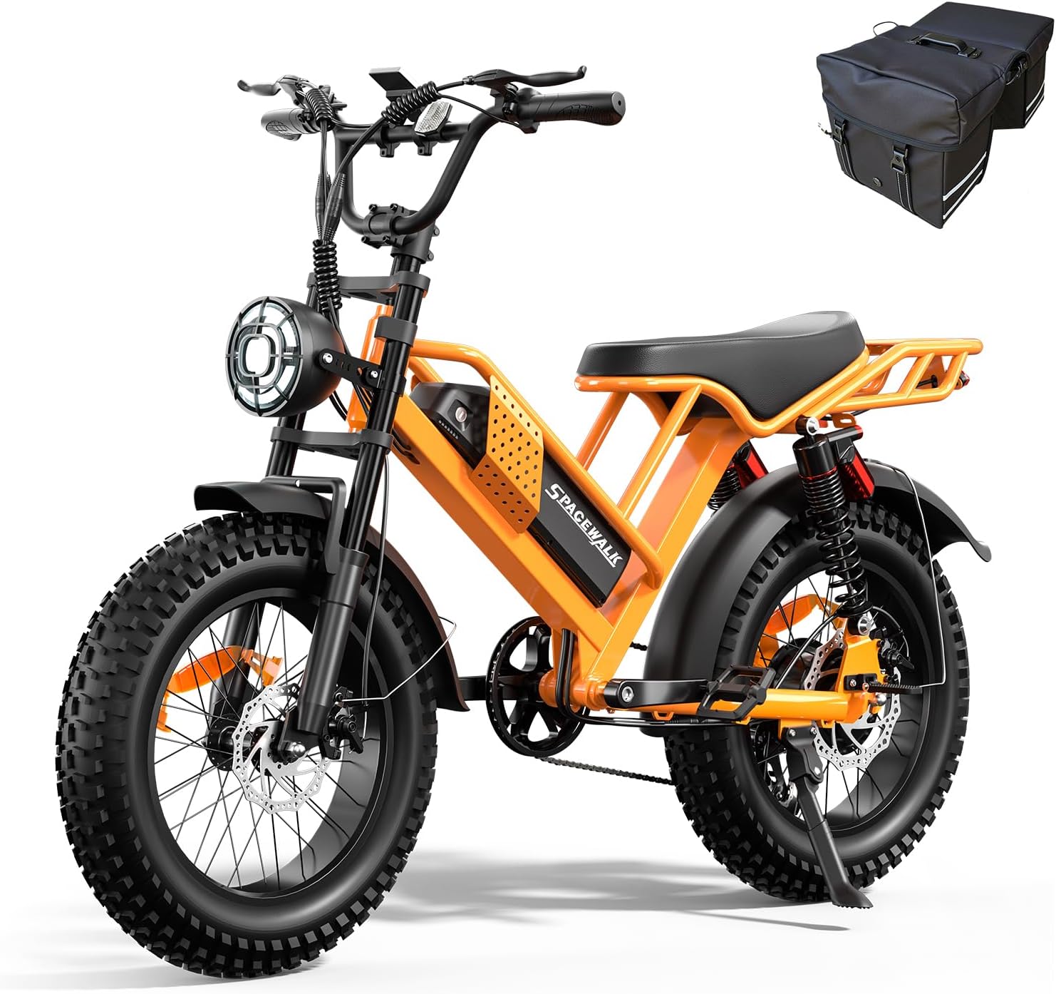 Spacewalk Electric Bike M6 / M7 for Teens/Adults,16" / 20" Ebike,1500W Peak Motor,21.7mph / 27.9mph,48V 15Ah Removable Battery,4X Suspension,50 Miles Pure Electric,70 Miles PAS (20''Orange-Bag)