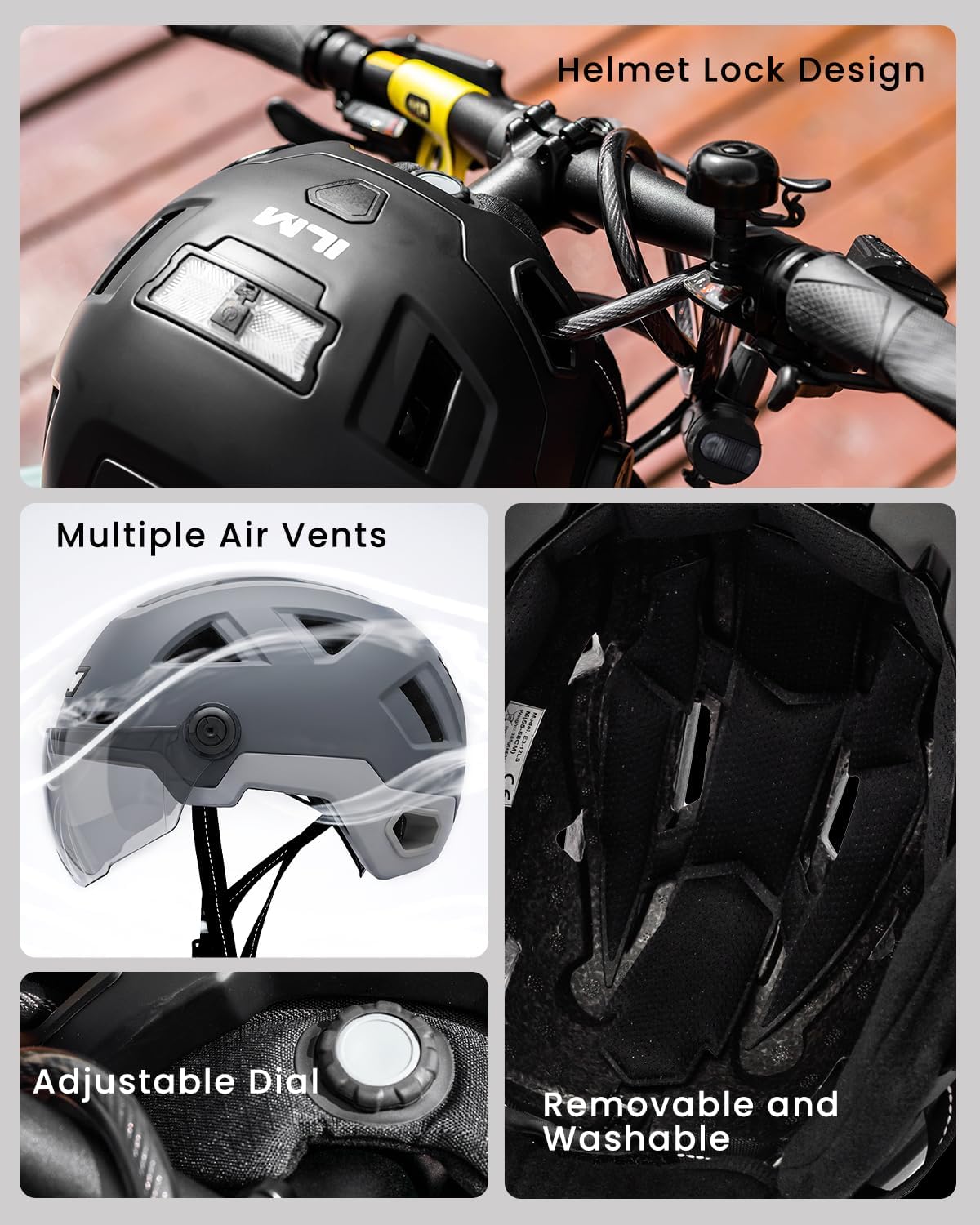 ILM Smart Adult Bike Helmet with Automatic G-Sensor Turn Signal & Brake Warning LED Light Control Road Cycling Helmet E3-12LS