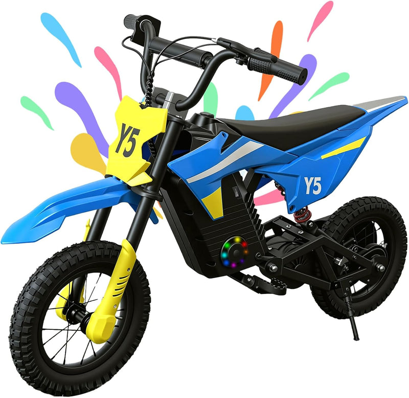 TODIMART Y5 Children's Electric Motorcycle, 300 W Motor, 3 Speed Modes, 36V5.2AH Autonomy 15 KM Pneumatic Tyre, Bluetooth Music, Colourful Lights, Moto Cross for Children from 3 to 12 Years Old
