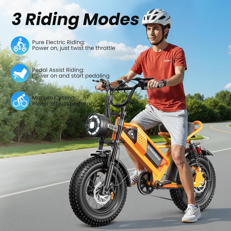 Spacewalk Electric Bike for Teens/Adults,16"x4" Inch Ebike,1800W Peak Motor