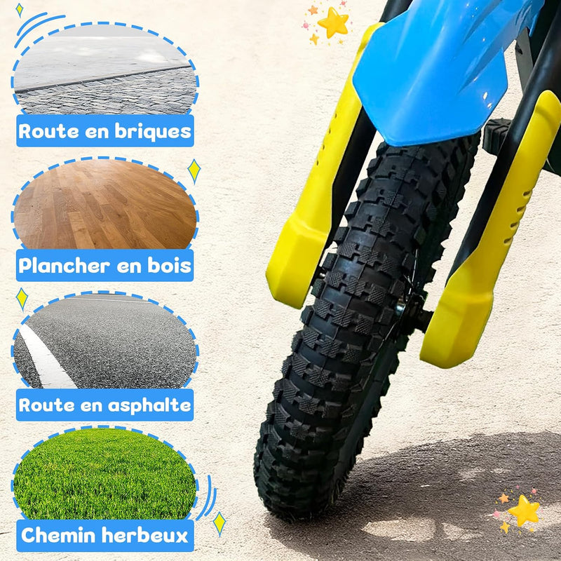 TODIMART Y5 Children's Electric Motorcycle, 300 W Motor, 3 Speed Modes, 36V5.2AH Autonomy 15 KM Pneumatic Tyre, Bluetooth Music, Colourful Lights, Moto Cross for Children from 3 to 12 Years Old