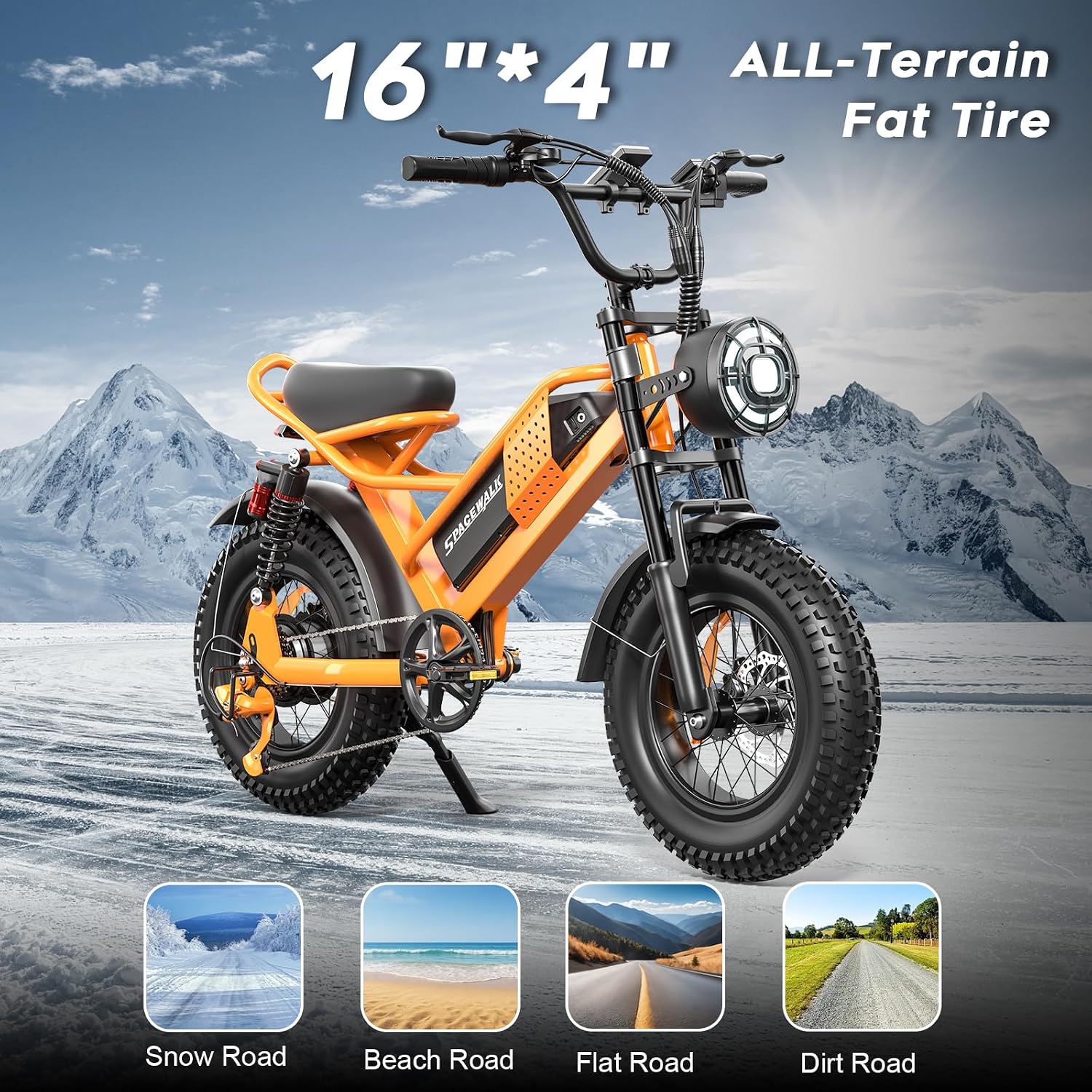 Spacewalk Electric Bike for Teens/Adults,16"x4" Inch Ebike,1800W Peak Motor