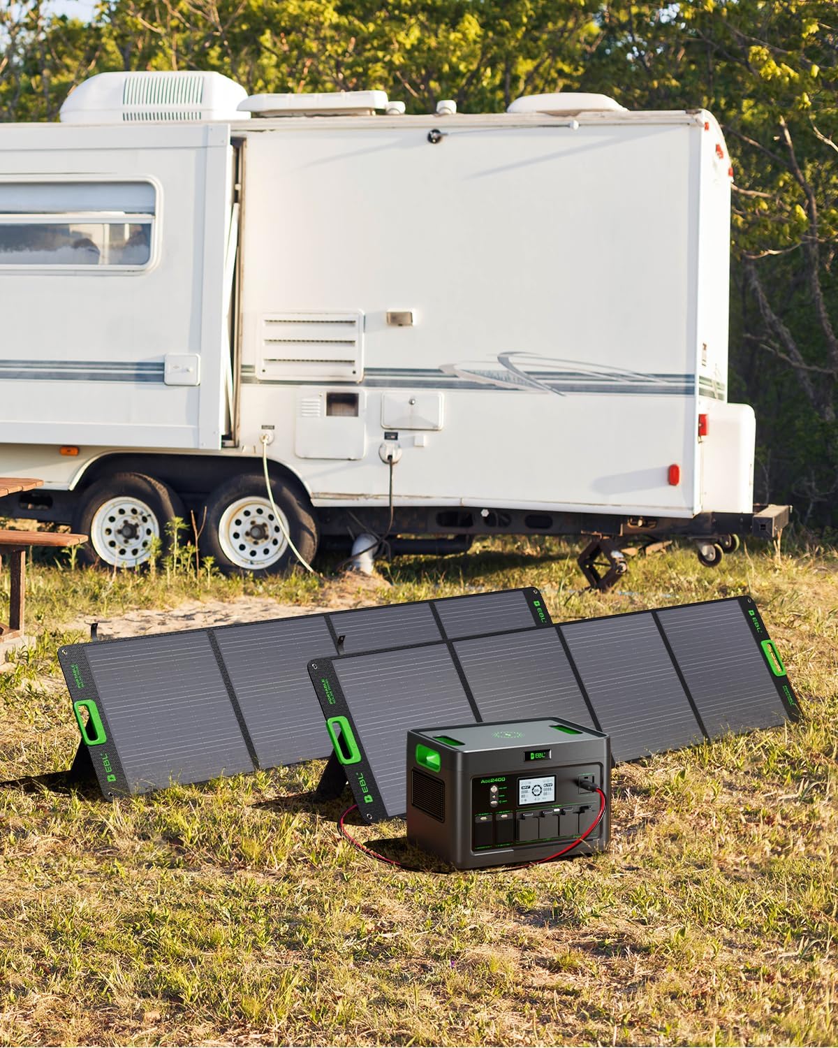 EBL 2400W Portable Power Station with 2x200W Portable Solar Panels | Ship separately, 1843.2Wh LiFePO4 Battery, Fast Charging, Solar Generatorfor for Home Use, Camping,RVs
