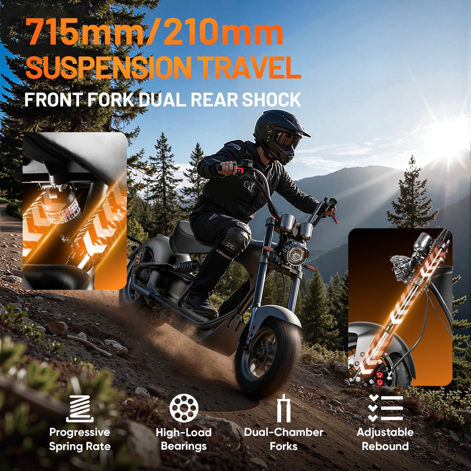 eAhora M1P Series 4000/3000W Electric Motorcycle for Adults, 55MPH Max Speed 60V 40Ah Battery with Fast Charger, 50+Mile Long Range,Full Suspension & Disc Brakes, Street Legal City Scooter Moped