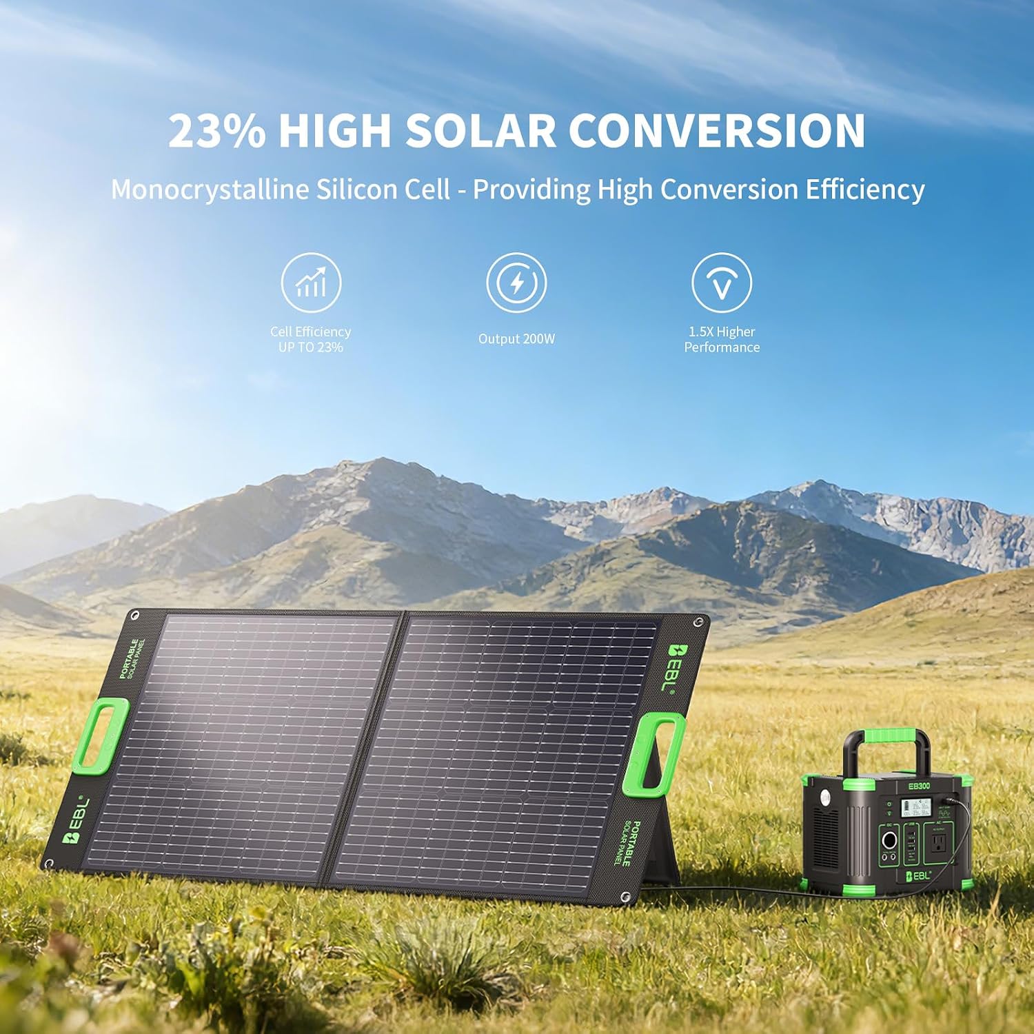 EBL 500W Portable Power Station with 100W Portable Solar Panel 20V Outdoor | Solar Generator 519.48Wh Backup Battery Pack Solar Kit for RV/Van Camping Fishing Climbing Road Trip Indoor Home Emergency