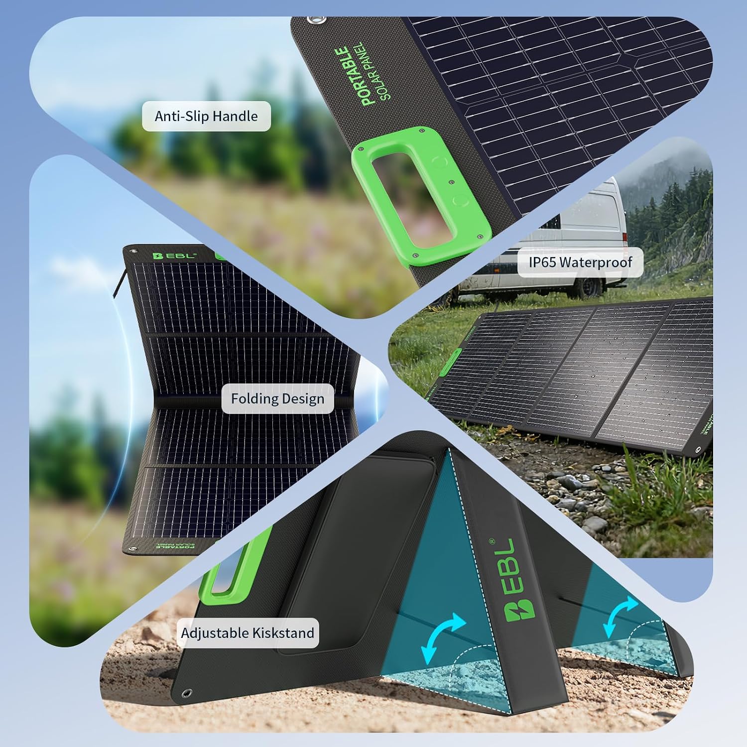 EBL 2400W Portable Power Station with 2x200W Portable Solar Panels | Ship separately, 1843.2Wh LiFePO4 Battery, Fast Charging, Solar Generatorfor for Home Use, Camping,RVs
